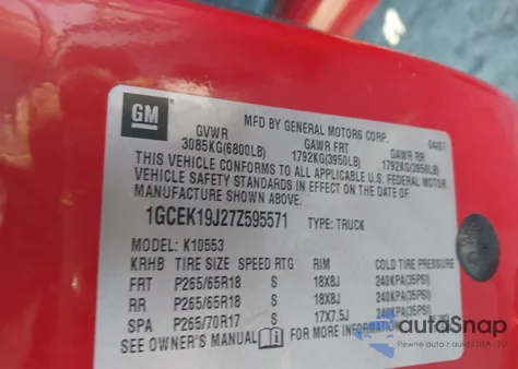 2007 Chevrolet Silverado 1500 Ltz from USA, damaged, VIN 1GCEK19J27Z595571